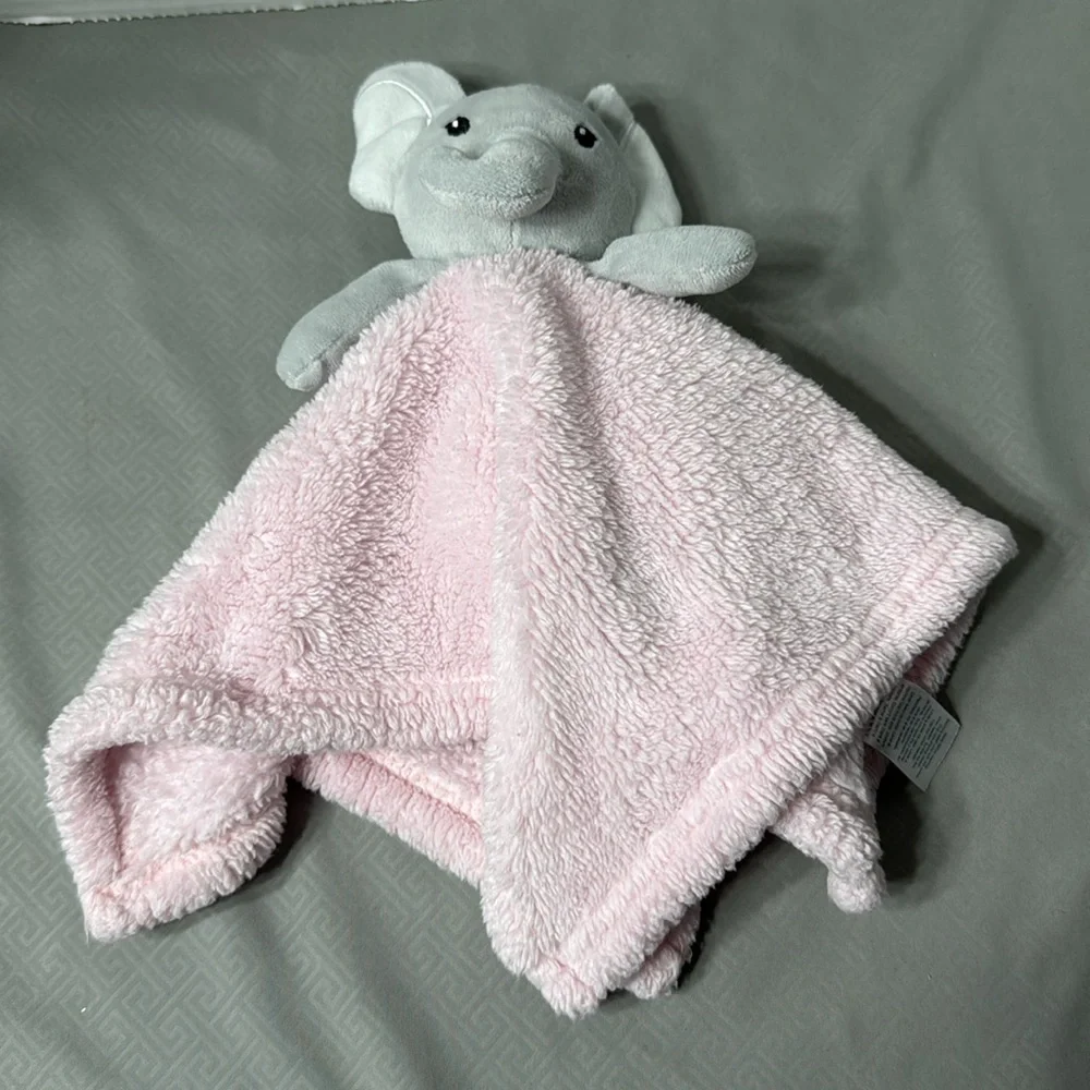Cutie Pie Lovey Gray Elephant Plush With Pink Security Blanket 14X14 Cuddly Soft